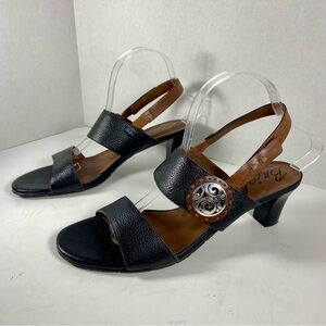 Brighton Black and Brown Heels with Decorative Metal Detail